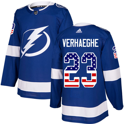 Adidas Tampa Bay Lightning #23 Carter Verhaeghe Blue Home Authentic USA Flag Youth Stitched NHL Jersey->youth nhl jersey->Youth Jersey